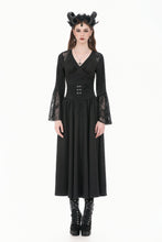 Load image into Gallery viewer, Gothic Deep V-Neck Top with Lace-Paneled Shoulders and Dramatic Flare Sleeves TW702