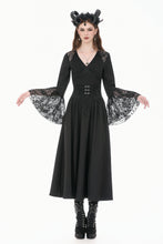 Load image into Gallery viewer, Gothic Deep V-Neck Top with Lace-Paneled Shoulders and Dramatic Flare Sleeves TW702