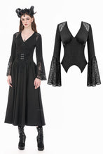Load image into Gallery viewer, Gothic Deep V-Neck Top with Lace-Paneled Shoulders and Dramatic Flare Sleeves TW702