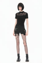 Load image into Gallery viewer, Gothic Black Short Sleeve Top with Sheer Spiderweb Mesh and Silver Spider Ornament TW703