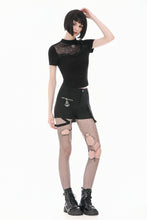 Load image into Gallery viewer, Gothic Black Short Sleeve Top with Sheer Spiderweb Mesh and Silver Spider Ornament TW703
