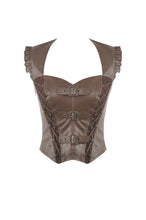 Load image into Gallery viewer, Steampunk Matte Leather Patchwork Lace Buckled Slim Cami Top TW704