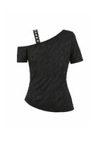 Load image into Gallery viewer, Punk Asymmetric Top with Studded Cross Straps and Sheer Mesh Insets TW705