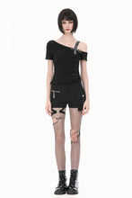 Load image into Gallery viewer, Punk Asymmetric Top with Studded Cross Straps and Sheer Mesh Insets TW705