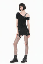 Load image into Gallery viewer, Punk Asymmetric Top with Studded Cross Straps and Sheer Mesh Insets TW705