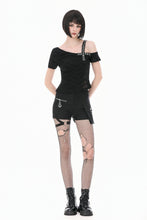 Load image into Gallery viewer, Punk Asymmetric Top with Studded Cross Straps and Sheer Mesh Insets TW705