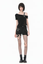 Load image into Gallery viewer, Punk Asymmetric Top with Studded Cross Straps and Sheer Mesh Insets TW705