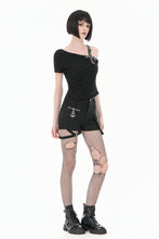 Load image into Gallery viewer, Punk Asymmetric Top with Studded Cross Straps and Sheer Mesh Insets TW705