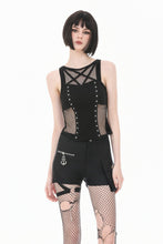 Load image into Gallery viewer, Punk Tank Top with Pentagram Mesh Inlay and Studded Vertical Tape TW706