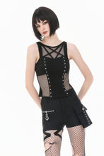 Load image into Gallery viewer, Punk Tank Top with Pentagram Mesh Inlay and Studded Vertical Tape TW706