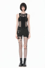 Load image into Gallery viewer, Punk Tank Top with Pentagram Mesh Inlay and Studded Vertical Tape TW706