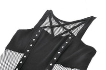 Load image into Gallery viewer, Punk Tank Top with Pentagram Mesh Inlay and Studded Vertical Tape TW706