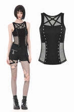 Load image into Gallery viewer, Punk Tank Top with Pentagram Mesh Inlay and Studded Vertical Tape TW706