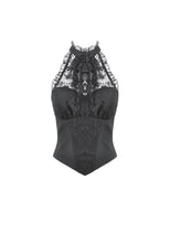 Load image into Gallery viewer, Gothic Victorian Halter Top with Lace Panel and 3D Rose Ornament  TW707