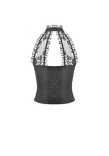 Load image into Gallery viewer, Gothic Victorian Halter Top with Lace Panel and 3D Rose Ornament  TW707