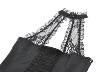 Load image into Gallery viewer, Gothic Victorian Halter Top with Lace Panel and 3D Rose Ornament  TW707