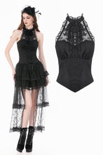 Load image into Gallery viewer, Gothic Victorian Halter Top with Lace Panel and 3D Rose Ornament  TW707
