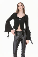Load image into Gallery viewer, Gothic Cross Decor Irregular Split Ruffled Bell-Sleeve Knit Top TW708