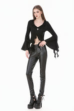 Load image into Gallery viewer, Gothic Cross Decor Irregular Split Ruffled Bell-Sleeve Knit Top TW708