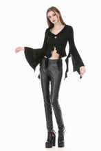 Load image into Gallery viewer, Gothic Cross Decor Irregular Split Ruffled Bell-Sleeve Knit Top TW708