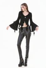 Load image into Gallery viewer, Gothic Cross Decor Irregular Split Ruffled Bell-Sleeve Knit Top TW708