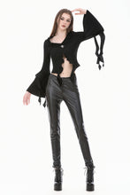 Load image into Gallery viewer, Gothic Cross Decor Irregular Split Ruffled Bell-Sleeve Knit Top TW708