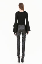 Load image into Gallery viewer, Gothic Cross Decor Irregular Split Ruffled Bell-Sleeve Knit Top TW708