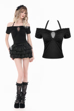 Load image into Gallery viewer, Gothic Dark Cutout Cross Gem Lace Halter Slim Knit Top TW709
