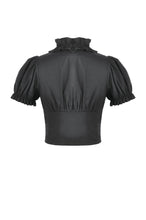 Load image into Gallery viewer, Goth Punk Cross-Zip Buckled Waist Ruffle Puff Sleeve Crop Top TW710