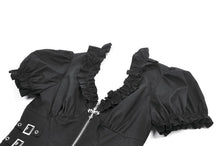Load image into Gallery viewer, Goth Punk Cross-Zip Buckled Waist Ruffle Puff Sleeve Crop Top TW710