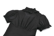 Load image into Gallery viewer, Goth Punk Cross-Zip Buckled Waist Ruffle Puff Sleeve Crop Top TW710
