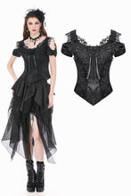 Load image into Gallery viewer, Gothic Court-Style Top with Damask Jacquard, Lace Trim, 3D Roses and Cinched Waist TW711