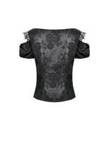 Load image into Gallery viewer, Gothic Court-Style Top with Damask Jacquard, Lace Trim, 3D Roses and Cinched Waist TW711