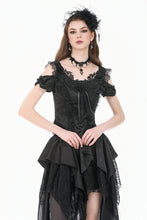 Load image into Gallery viewer, Gothic Court-Style Top with Damask Jacquard, Lace Trim, 3D Roses and Cinched Waist TW711