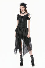 Load image into Gallery viewer, Gothic Court-Style Top with Damask Jacquard, Lace Trim, 3D Roses and Cinched Waist TW711