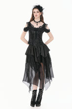 Load image into Gallery viewer, Gothic Court-Style Top with Damask Jacquard, Lace Trim, 3D Roses and Cinched Waist TW711