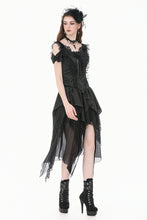 Load image into Gallery viewer, Gothic Court-Style Top with Damask Jacquard, Lace Trim, 3D Roses and Cinched Waist TW711