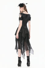 Load image into Gallery viewer, Gothic Court-Style Top with Damask Jacquard, Lace Trim, 3D Roses and Cinched Waist TW711