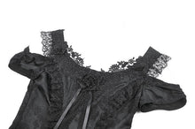 Load image into Gallery viewer, Gothic Court-Style Top with Damask Jacquard, Lace Trim, 3D Roses and Cinched Waist TW711