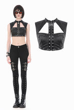 Load image into Gallery viewer, Punk Tech-Wear Crop Top in Matte Leather with Multi-Zippers, Rivets  TW712