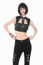 Load image into Gallery viewer, Punk Tech-Wear Crop Top in Matte Leather with Multi-Zippers, Rivets  TW712