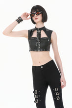 Load image into Gallery viewer, Punk Tech-Wear Crop Top in Matte Leather with Multi-Zippers, Rivets  TW712