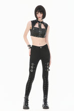 Load image into Gallery viewer, Punk Tech-Wear Crop Top in Matte Leather with Multi-Zippers, Rivets  TW712
