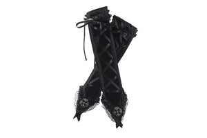 Gothic velvet lace up gloves AGL003 - Gothlolibeauty