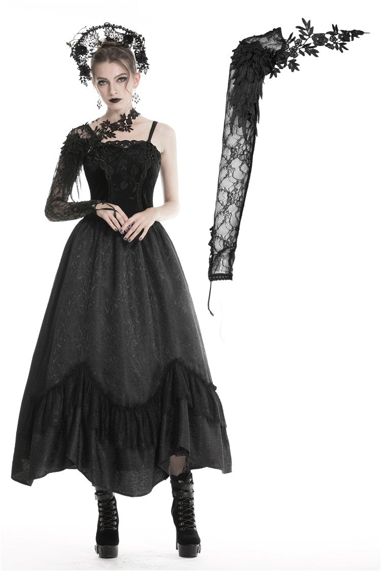 Gothic women half lace sleeves with flowers AGL006 XXL / Black Gothic women half lace sleeves with flowers AGL006 XXL / Black