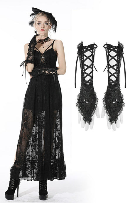 Gothic elegant lace up gloves AGL015