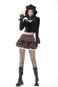 Punk metal warm wooly plaid cat claw gloves AGL016