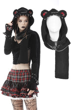 Load image into Gallery viewer, Metal studded plaid cat ear wooly scarf ASF024