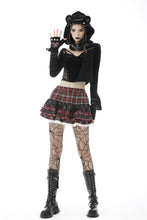 Load image into Gallery viewer, Metal studded plaid cat ear wooly scarf ASF024
