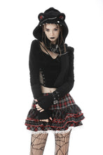 Load image into Gallery viewer, Metal studded plaid cat ear wooly scarf ASF024